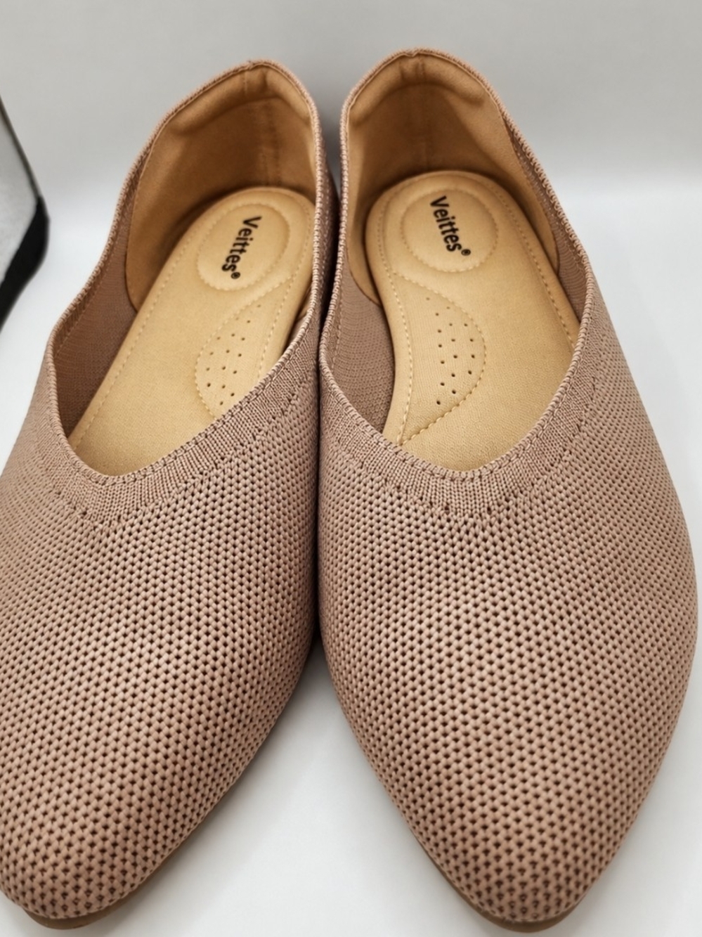 Veittes Tan Nude Pointed Toe Knit Ballet Flats - 9W